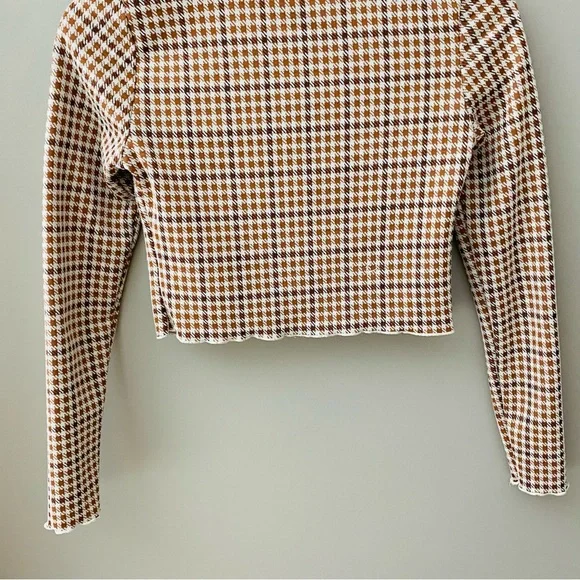 Altar'd State Button Up Crop Long Sleeve Top Brown/Cream Sz Small - Picture 7 of 10